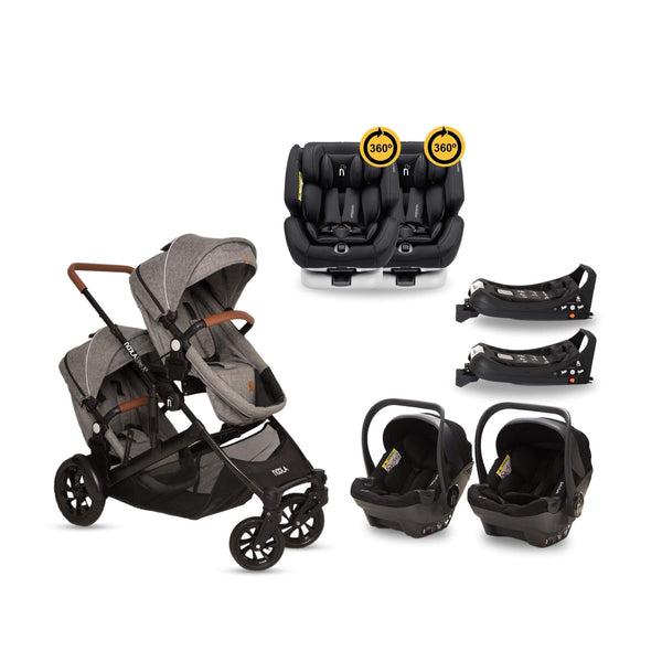 the elitex2 twin baby pram stroller travel system grey with black one360