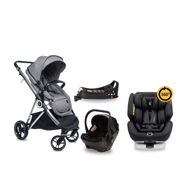 noola luxe 5in1 baby toddler pram stroller travel system grey with black one360
